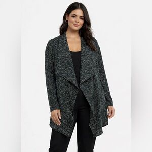 Chico’s Travelers sz L dark green/black/white crinkle open front cardigan